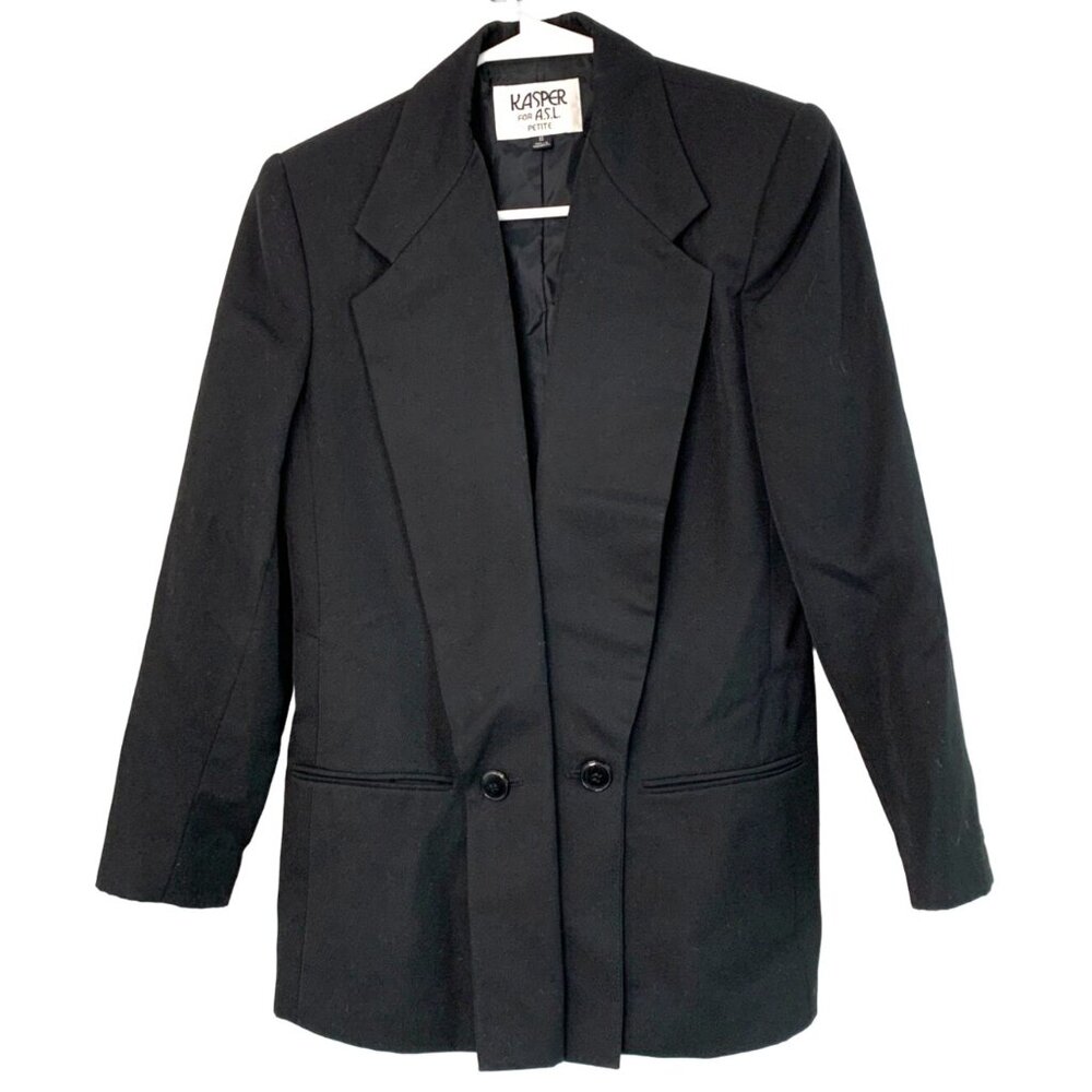 VTG Kasper For A.S.L. Sz 6 Petite Womens Black Blazer Jacket EUC 7766 Career